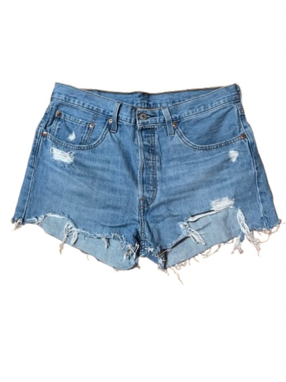 Levi’s 501 Button Fly Distressed High-Rise Denim Shorts - Blue Size 31